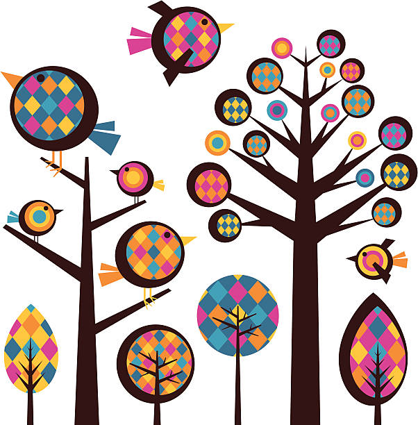 Argyle-Vögel & Bäume – Vektorgrafik