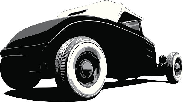 illustrazioni stock, clip art, cartoni animati e icone di tendenza di ford hot rod 1932 - tire hubcap part of vehicle retro revival