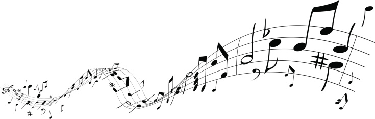 Music notations on a wave, objects are in two layers, all elements are manually drawn.