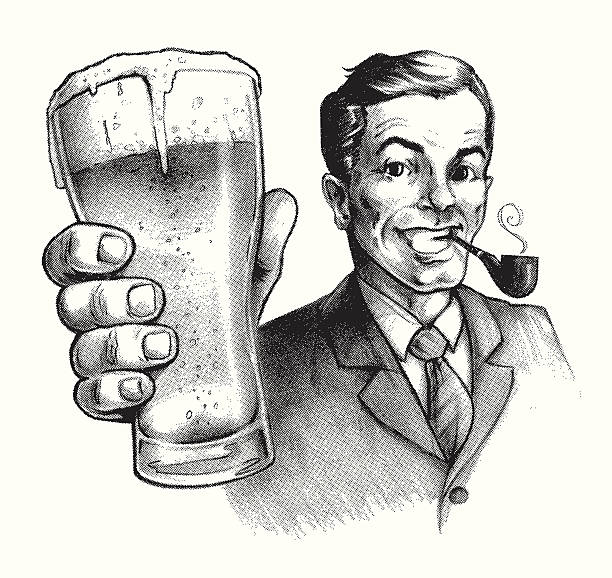 ilustraciones, imágenes clip art, dibujos animados e iconos de stock de anuncio de cerveza vintage amigo - raised eyebrows illustrations