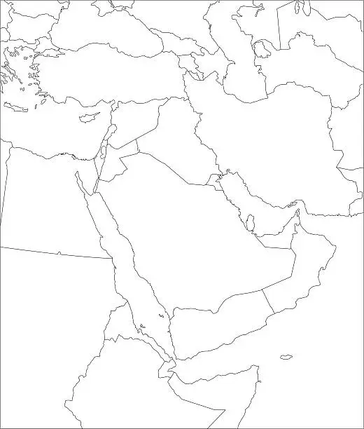 Vector illustration of Middle East line map.