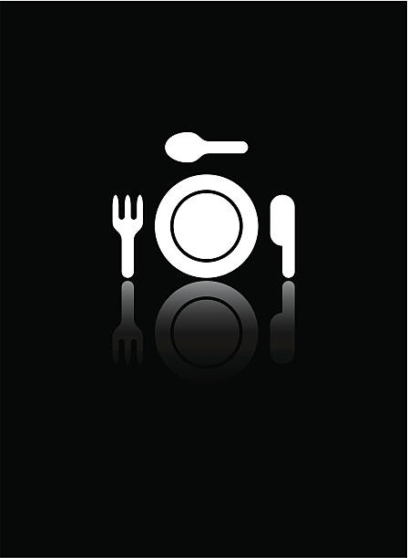 illustrazioni stock, clip art, cartoni animati e icone di tendenza di fumetto di posate su bianco - eating utensil plate black background empty