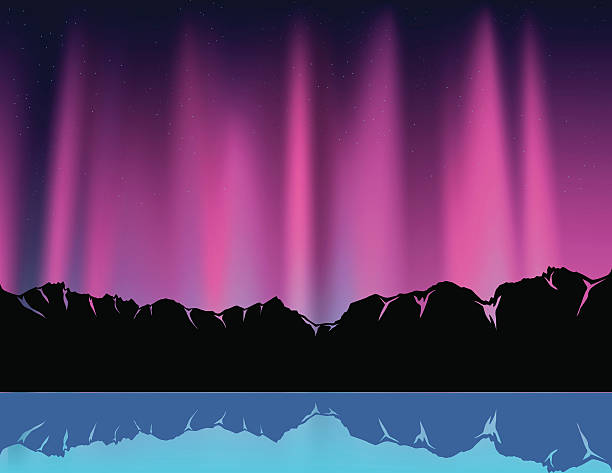 Purple Polar Light purple polar light situated in the mountain range. attached with adobe illustrator and high res jpeg file. alaska northern lights stock illustrations