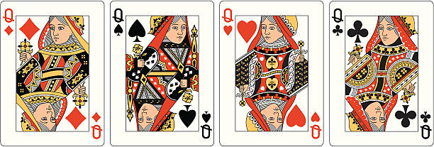 illustrazioni stock, clip art, cartoni animati e icone di tendenza di four queens due carte da gioco - queen