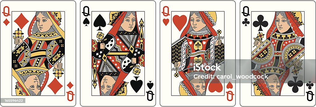 Four Queens dois cartão de jogo - Royalty-free Carta de Dama arte vetorial