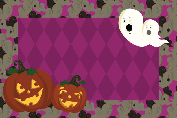 Halloween Frame: Pink Theme - Jack O' Lanterns and Ghosts vector art illustration