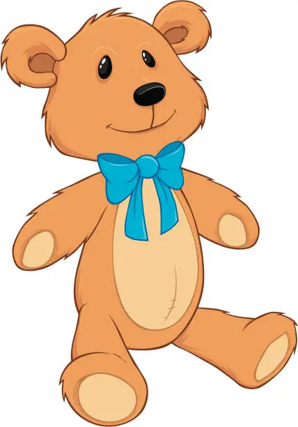 Vector illustration of Teddy Bear With Blue Bow Tie