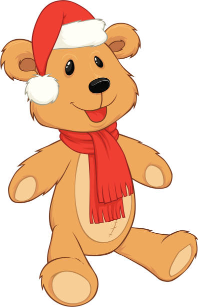 Teddy Bear With Santa's Cap vector art illustration