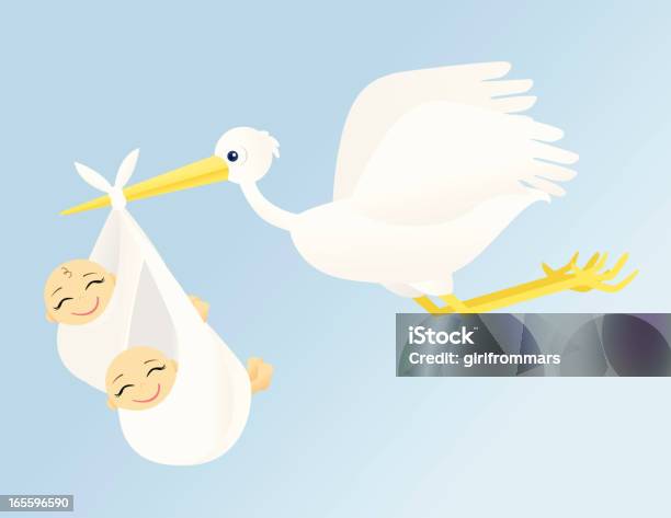 Fliegender Storch Mit Twinsizebetten Stock Vektor Art und mehr Bilder von Storchenvogel - Storchenvogel, Baby, Fliegen