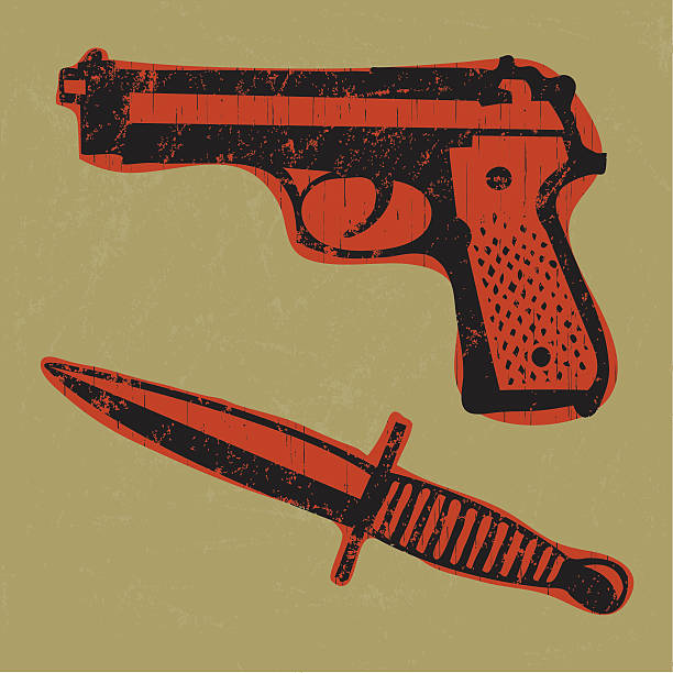 Crime Scene Weapons Editable vector file. ai8 eps and 300 dpi jpg files included. pistol clipart stock illustrations