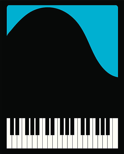 top view of a grand piano A somewhat abstract view of a grand piano over a blue background. piano key stock illustrations