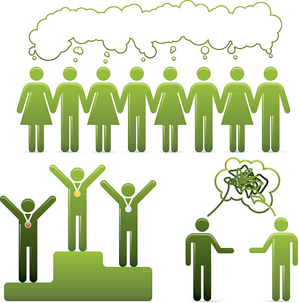 ilustrações de stock, clip art, desenhos animados e ícones de ir verde – universal homem conceitos - stick figure communication connection thought bubble