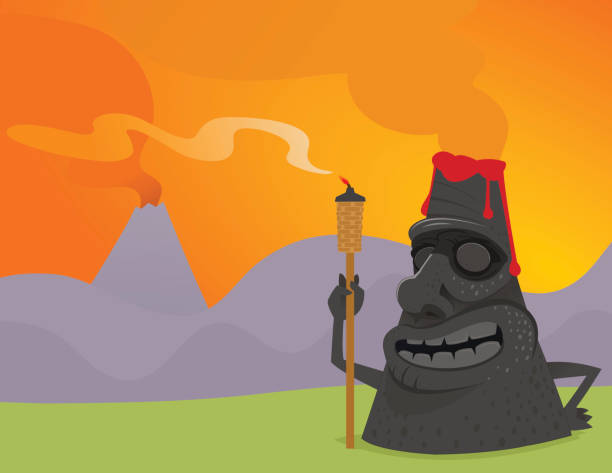 Tiki Volcano Vector illustration of a smiling tiki god. tiki torch stock illustrations