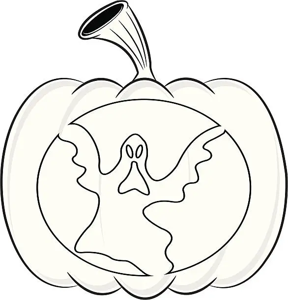 Vector illustration of Halloween Pumpkin Ghost B&W