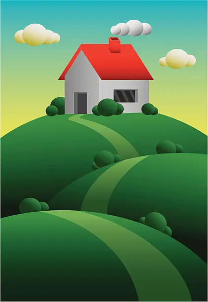 Vector illustration of House on a hill