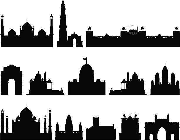 ilustrações de stock, clip art, desenhos animados e ícones de índio extremamente pormenorizada edifícios - taj mahal india gate palace