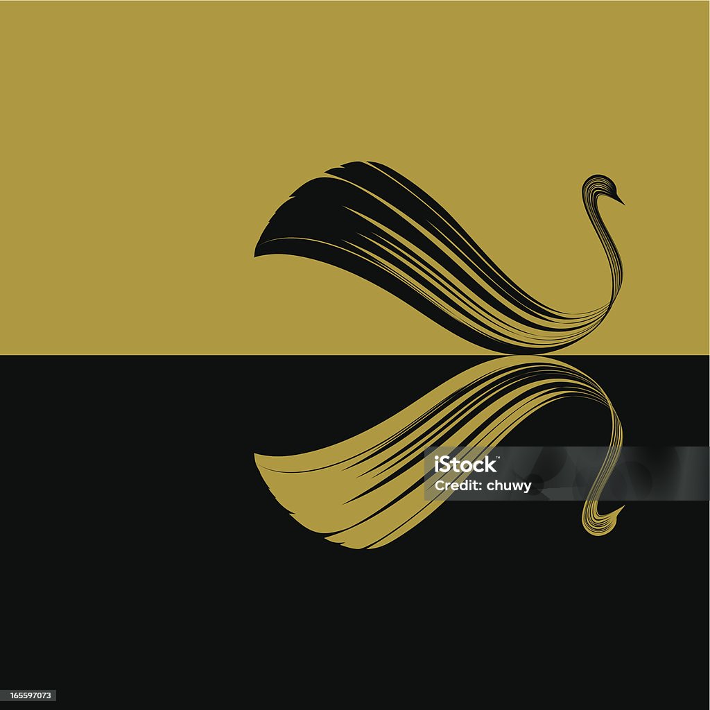 Swan Abstract swan silhouette with its reflection. Black and gold. Swan stock vector