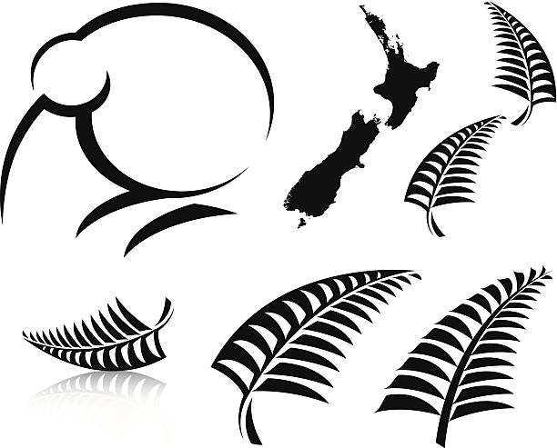 New Zealand icons Various New Zealand icons fern stock illustrations