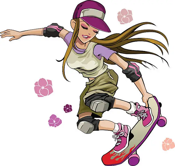 Vector illustration of Girl Skater