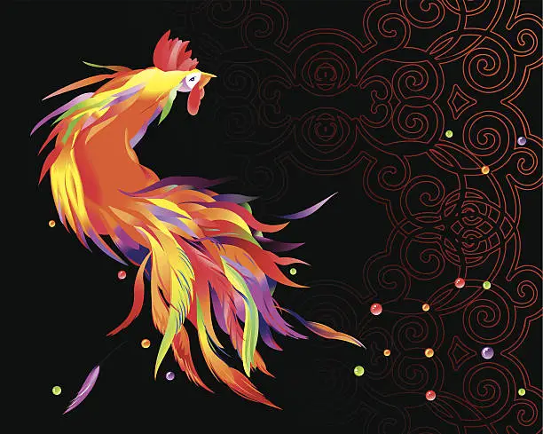 Vector illustration of Cockerel on black