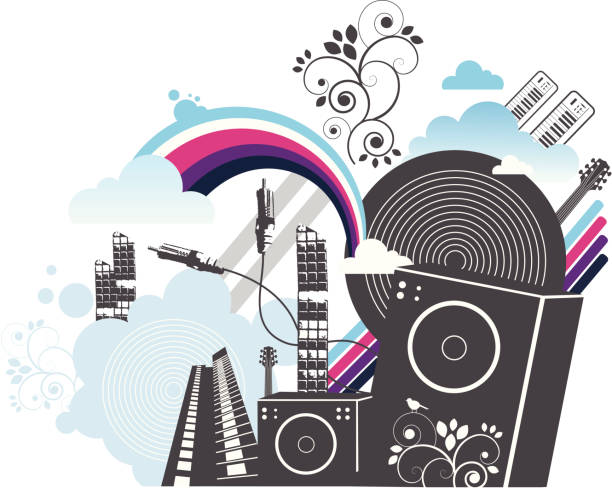Rainbow town Abstract illustration based on music amplifier plug stock illustrations