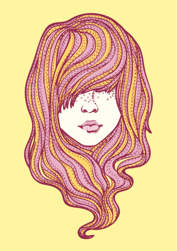 Hand-drawn vector illustration of a beautiful girl featuring psychedelic hair. Global colour swatches are easy to change.