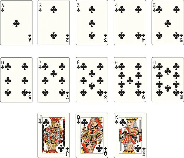 Vector illustration of Club Suit Two Playing cards