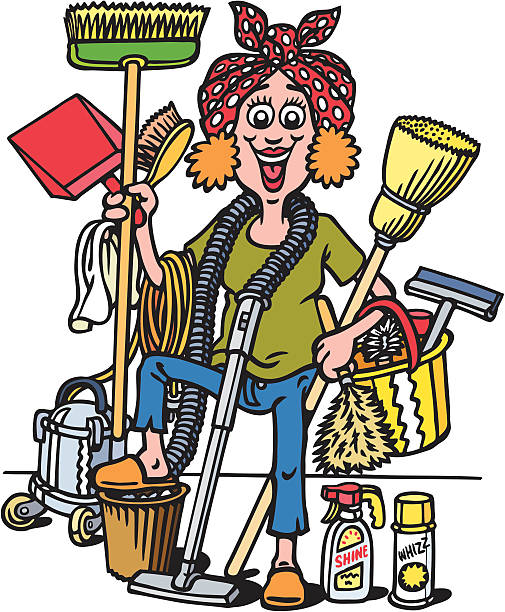 Cleaning Lady vector art illustration