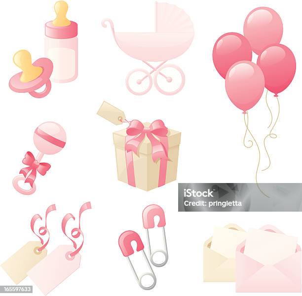 Collection Bébé Fille Vecteurs libres de droits et plus d'images vectorielles de Remise de cadeaux de naissance - Remise de cadeaux de naissance, Hochet, Rose