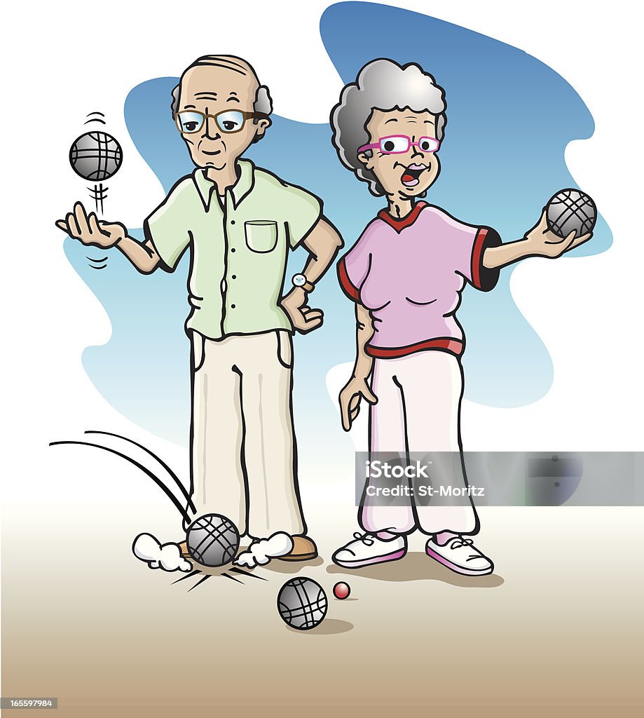 Old casal jogando boliche (pétanque - Vetor de Jogo de bocha royalty-free