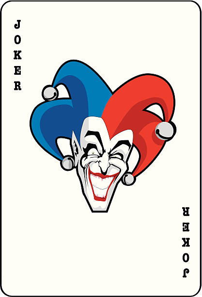 ilustraciones, imágenes clip art, dibujos animados e iconos de stock de joker tarjeta - cheesy grin illustrations