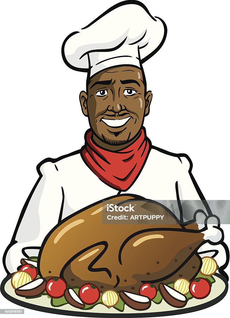 Afro-americano com a Turquia Chef - Vetor de Chef de cozinha royalty-free