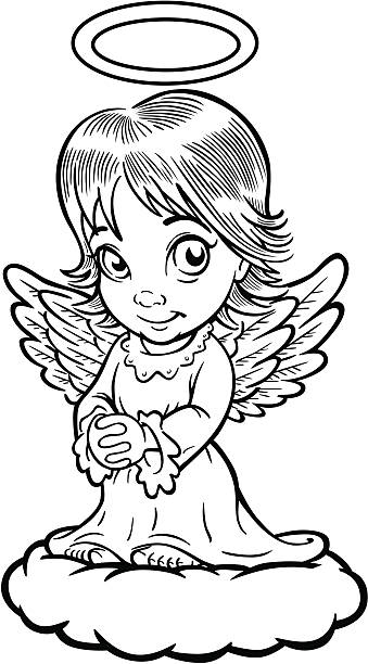 Coloring Book Angel Great illustration of an angel. Perfect for a coloring book. EPS and JPEG files included. Be sure to view my other illustrations, thanks! spirituality smiling black and white line art stock illustrations