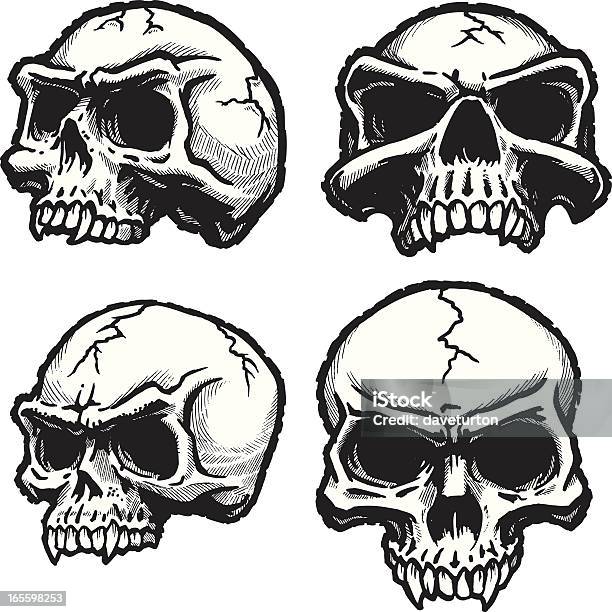 Crâne 4lot Vecteurs libres de droits et plus d'images vectorielles de Craquelé - Craquelé, Crâne humain, Cartoon
