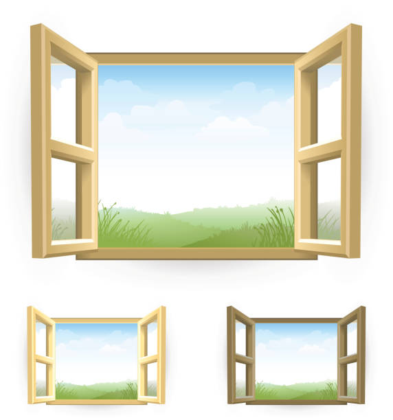 Open Window with Scenery  looking through window stock illustrations