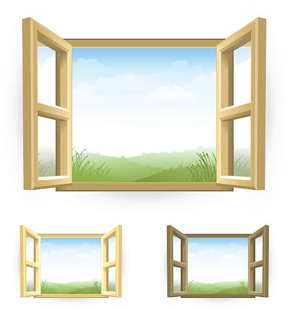 Vector illustration of Open Window with Scenery