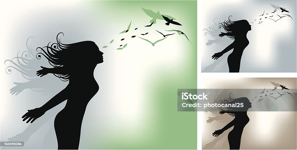 Mädchen und Vögel - Lizenzfrei Blasen Vektorgrafik
