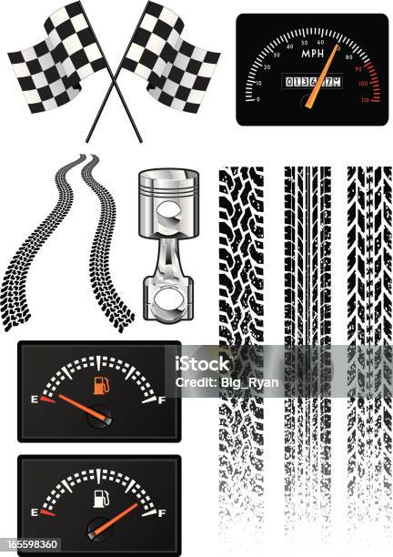 Popular Automotive Elements Stock Illustration - Download Image Now - Checkered Flag, Tire Track, Off-Road Vehicle