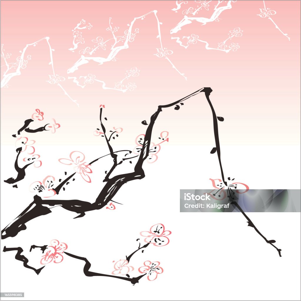 Blossom, dipinto in stile orientale - arte vettoriale royalty-free di Albero