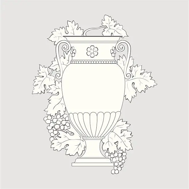 Vector illustration of Greek vas with grapes and leaf