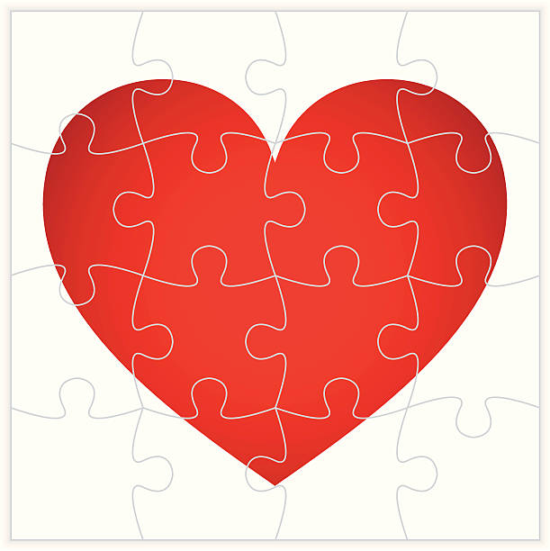 Heart jigsaw puzzle vector art illustration