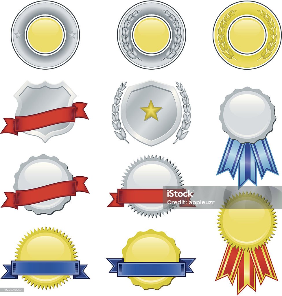 Ribbons and seals metallic ribbons and seals. All colors are global for easy color changes if desired. Achievement stock vector