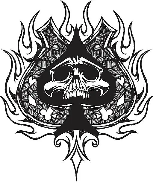 Vector illustration of Skull Horseshoe Flame B&W