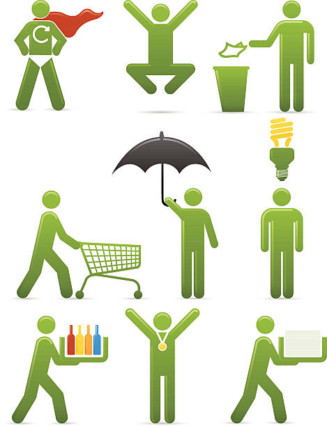 go green – 통합리모컨 남성 - protection umbrella people stick figure stock illustrations