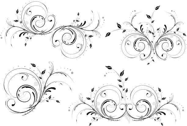 Abstract Floral Designs. Set of Four. vector art illustration