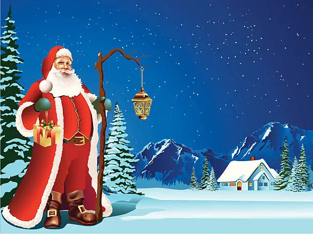 Vector illustration of Illustration of Santa Claus Outside in the Snow