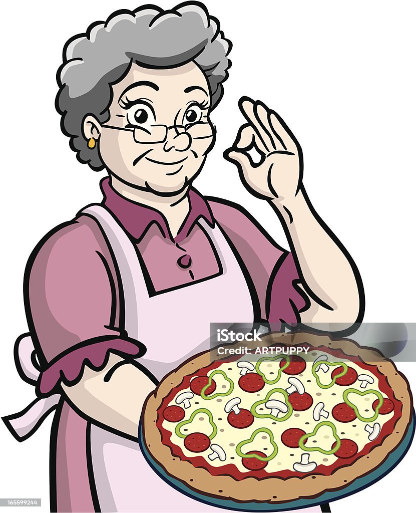 Nonna con Pizza - arte vettoriale royalty-free di Cultura italiana