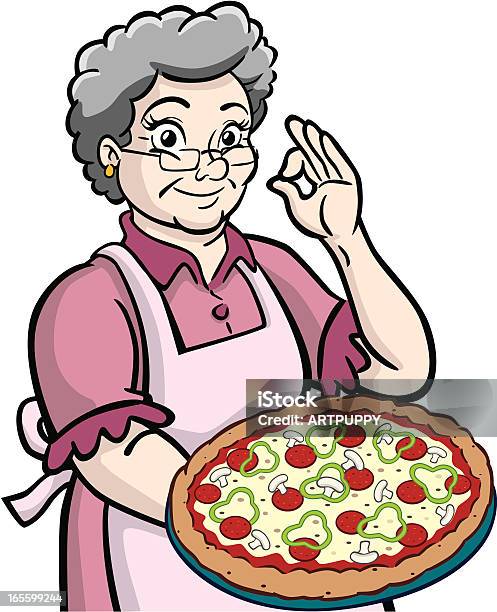 Nonna Con Pizza - Immagini vettoriali stock e altre immagini di Cultura italiana - Cultura italiana, Nonna, Cucinare