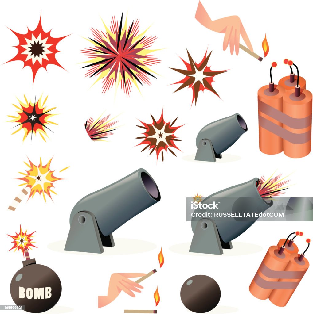 Bombes et les Explosions - clipart vectoriel de Canon - Artillerie lourde libre de droits