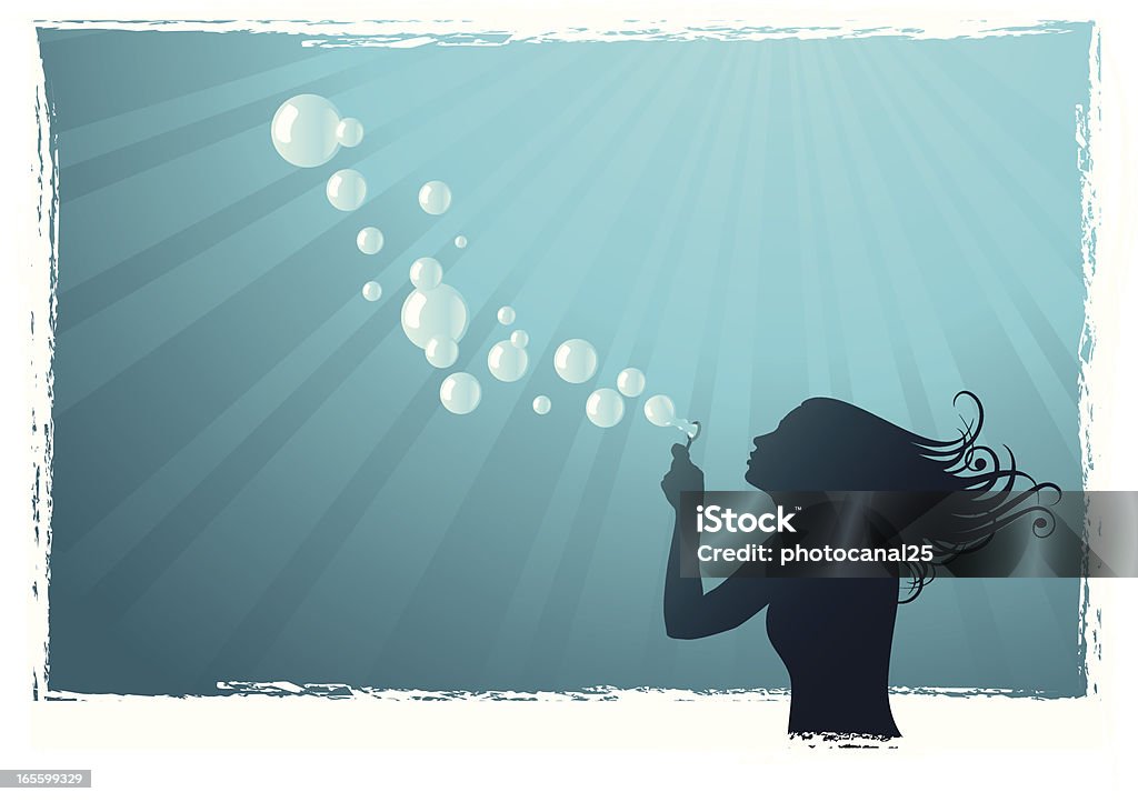 Chica y burbujas en el agua - arte vectorial de Soplador de burbujas de jabón libre de derechos